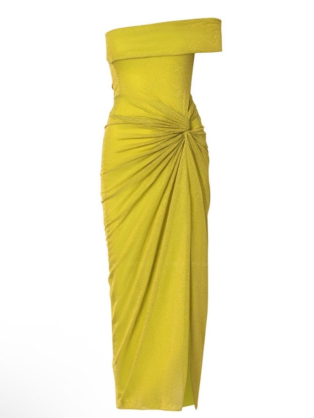 Baobab Collection One-Shoulder Ruched Midi Dress in Chartreuse M